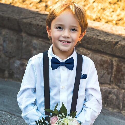 Kids Bow Tie Classic Bow Tie Adjustable Neck Bowtie with Handkerchief for Kids Wedding Party in Kuwait