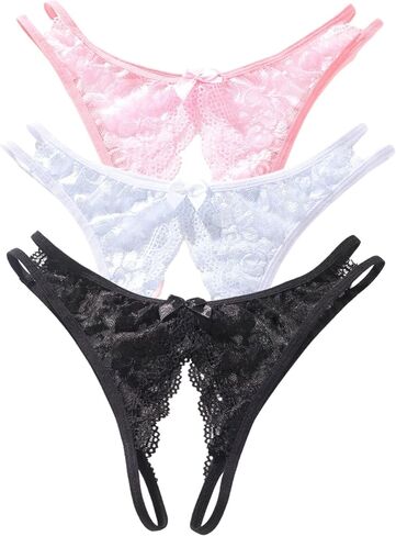 Women Crotchless Underwear Side Hollow Out Hipster Panties Bow Tie Naughty Thongs in Saudi Arabia