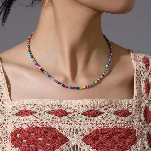 Bohemian Hawaiian Colorful Beaded 14K Gold Plated Cubic Zirconia diamond tennis necklace for Teen Girls Women in Saudi Arabia