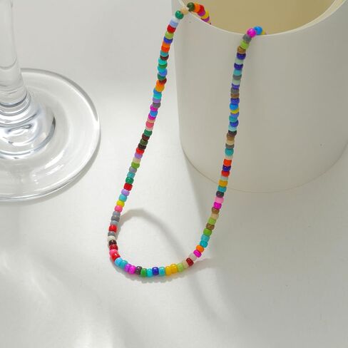 Bohemian Hawaiian Colorful Beaded 14K Gold Plated Cubic Zirconia diamond tennis necklace for Teen Girls Women in Saudi Arabia
