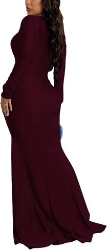 HugeNice Colorful Maxi Dresses for Women Sexy Long Sleeve Deep V Neck Bodycon Floor Length Dress in Kuwait