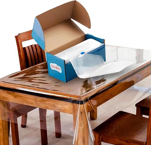 [سُمك 2 مطحنة] - لفافة مفرش طاولة بلاستيكية شفافة - مع قاطع ذاتي - غطاء طاولة عريض سميك للاستعمال مرة واحدة يحمي من الانسكابات والماء والزيوت والبقع. in Kuwait