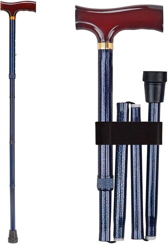 DMI Designer Folding Cane, Walking Cane, Foldable Cane for Men, Walking Cane for Women, Canes for Seniors, Adjustable Cane, Ergonomic Wood Handle Cane, Supports up to 250 Pounds, Blue Cyclone in Saudi Arabia