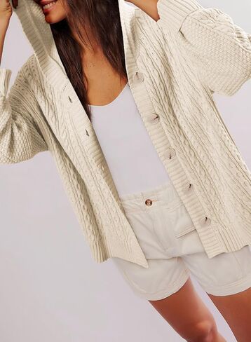 Dokotoo Oversized Sweaters for Women Casual Solid Long Sleeve Button Down Chunky Knit Hooded Cardigan Sweaters Coat in Saudi Arabia