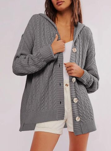 Dokotoo Oversized Sweaters for Women Casual Solid Long Sleeve Button Down Chunky Knit Hooded Cardigan Sweaters Coat in Saudi Arabia