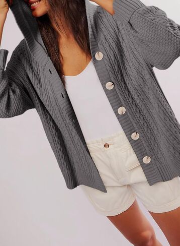 Dokotoo Oversized Sweaters for Women Casual Solid Long Sleeve Button Down Chunky Knit Hooded Cardigan Sweaters Coat in Saudi Arabia