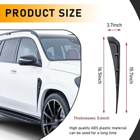 2PCS Car Fender Side Vents, Carbon Fiber Spoiler Body Decoration Cover, Auto Exterior Accessories Air Inlet Grille Spoiler Trim Cover, Car Accessories Spoiler Trim Cover (Black) in Saudi Arabia