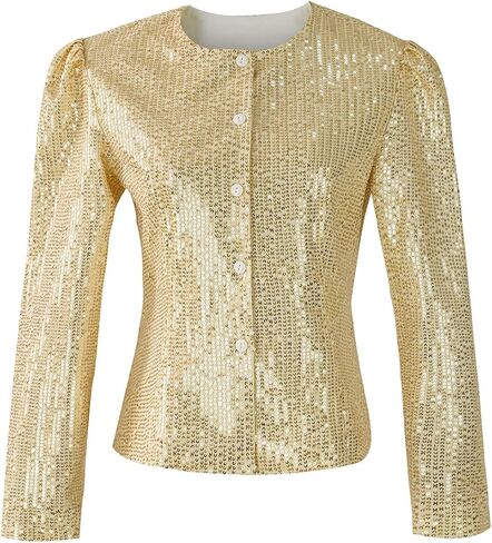 Women's Sequin Jacket Button Up Long Sleeved Disco Sparkling Top in Saudi Arabia
