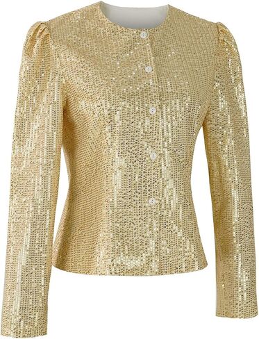 Women's Sequin Jacket Button Up Long Sleeved Disco Sparkling Top in Saudi Arabia