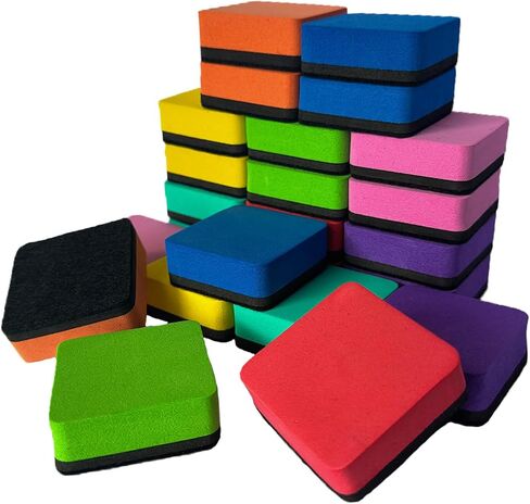 Dry Erase Erasers, AWOWZ 48 Pack Mini Magnetic Whiteboard Dry Eraser Chalkboard Cleaner Bulk for Home, Office and Classroom Teacher Kids Supplies (8 Color, 2 x 2 x 0.79 Inch) in Saudi Arabia
