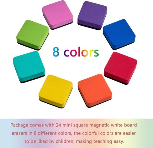 Dry Erase Erasers, AWOWZ 48 Pack Mini Magnetic Whiteboard Dry Eraser Chalkboard Cleaner Bulk for Home, Office and Classroom Teacher Kids Supplies (8 Color, 2 x 2 x 0.79 Inch) in Saudi Arabia