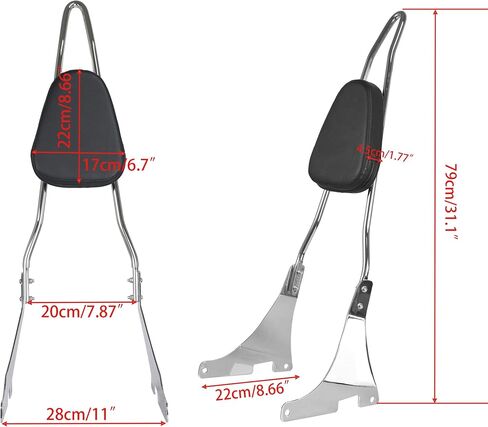 Detachables Sissy Bar Cushion Passenger Backrest W/Pad and Docking Hardware Kits Fit for Harley Sportster XL1200 883 2004-2023 (Chrome) in Saudi Arabia