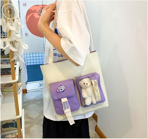 LIK EPOCH Kawaii Backpack 5Pcs Set Aesthetic Backpack 17in Preppy Backpacks with Badge&Pendant,Shoulder Bag,Pencil Box,Tote Bag,Lucky Bag(Blue) in Saudi Arabia