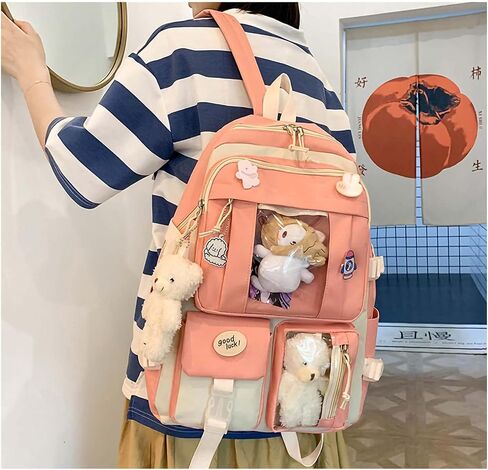 LIK EPOCH Kawaii Backpack 5Pcs Set Aesthetic Backpack 17in Preppy Backpacks with Badge&Pendant,Shoulder Bag,Pencil Box,Tote Bag,Lucky Bag(Blue) in Saudi Arabia