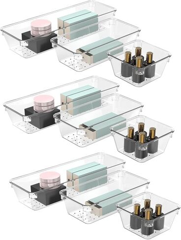 6 Pcs Clear Drawer Organizer Set, 3 Size Acrylic Drawer Storage Trays, Storage Tray for Makeup, Kitchen, Gadgets, Office in Saudi Arabia