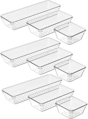 6 Pcs Clear Drawer Organizer Set, 3 Size Acrylic Drawer Storage Trays, Storage Tray for Makeup, Kitchen, Gadgets, Office in Saudi Arabia