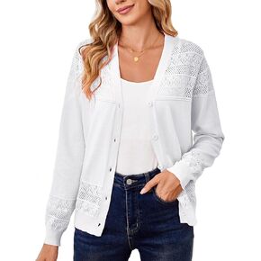 Yekaty Womens 2024 Cropped Cardigan Sweaters Lightweight Button Long Sleeve Shrugs for Dress Hollow-Out Fall Jackets