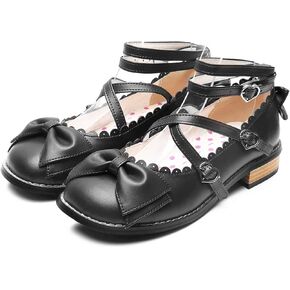 Japanese Sweet Lolita Low Chunky Heels Round Toe Bowtie Strappy Princess Shoes in Kuwait