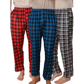 3 Piece Sets for Mens Silky Fabric Pajama Pants With Pockets Plaid Sleep Bottoms Silky PJ Pants Loungewear M-2XL