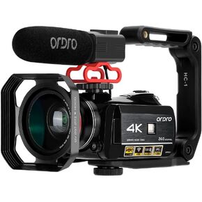 ORDRO AC3 4K Digital Zoom Camcorder 1080P 60FPS Video Camera IR Night Vision,Microphone, Wide Angle Lens, LED Video Light, Handheld Holder, Carrying Case,64GB SD Card