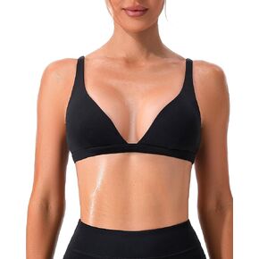 Sports Bras for Women Deep V Neck Workout Top with Built in Bra Open Back Crop Tank Tops Low Impact Yoga Gym Push Up