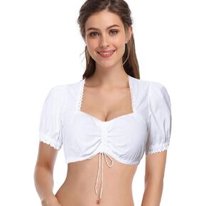 GloryStar Women's Bavarian Oktoberfest Costume Traditional Dirndl Blouse Beer Garden SweatHeart Neck Crop Top