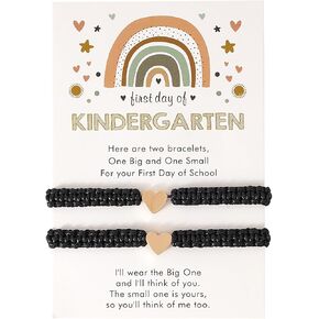 First Day of Kindergarten Bracelets,First Day of School Bracelets for Mom and Daughter,Back to School Bracelets Pre-K Matching Heart Wish Adjustable Bracelets for Women