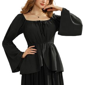 Scarlet Darkness Renaissance Peasant Blouses for Women Bell Sleeve Off Shoulder Goth Pirate Shirt