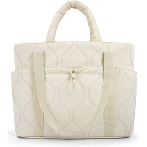 BAGSMART Puffer Tote Bag for Women, Quilted Travel Tote Bag for Work, Large Lightweight Travel Bags with Zipper