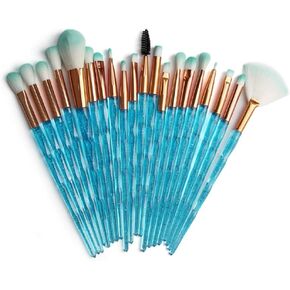 20 Pcs Pro Makeup Set Powder Foundation Eyeshadow Eyeliner Lip Cosmetic Brushes (Blue Shiny)