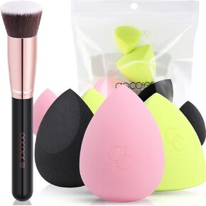فرشاة كريم الأساس Docolor Flat Top Kabuki Foundation فرشاة مكياج صناعية احترافية مثالية لمزج الكريم السائل أو مستحضرات التجميل البودرة لتغطية كاملة للوجه والجسم، أدوات مكياج ممتازة، أخضر نيون