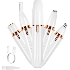 Hicdaw Electric Razors for Women 4 in 1 Bikini Trimmer Pubic Hair Face Shavers Nose Hair Trimmer Arm Legs Underarm Eyebrows Electric Trimmer (4 in 1 White B)