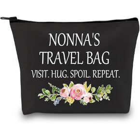 GJTIM Nonna Gift for Grandma from Grandchildren Nonna Travel Gift Grandmother Zipper Pouch Makeup bag(Nonna's Travel Black)