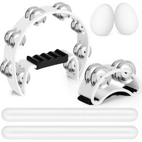 Yeshone 6 Pcs Tambourines for Adults, Hand Held Half Moon Tambourine Foot with Bells Wood Rhythm Sticks Egg Shakers Musical Hand Percussion Instrument Set for School Party Music Supplies, Black