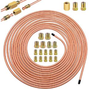 3/16" x 25 ft Brake Line Tubing Kit Flexible Zinc Coated Alloy Brake Line Tubing Coil with 16 Inverted Flare Fittings SAE Standard