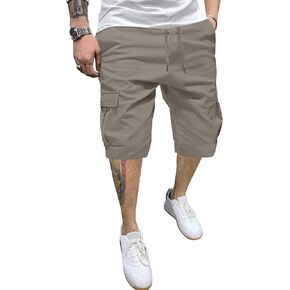 شورت كاجوال للرجال من Cargo Jogger برباط وخصر مطاطي، شورت صيفي للشاطئ، شورت رياضي قابل للتمدد مع 6 جيوب