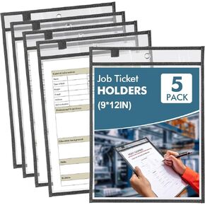10 Pack Job Ticket Holders 9x12 - Document Holder - Sheet Protectors - Plastic Sleeves for Paper - Dry Erase Pockets - Clear Pocket Sleeves Ticket Holder