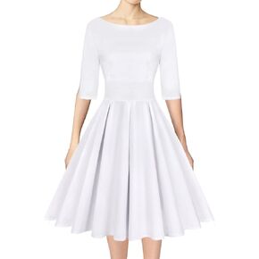 MINTLIMIT Womens Retro Dress Rockabilly Hepburn Pleated Swing Cocktail Vintage Vintage Tea Dresses (Plain Black - Size XL)