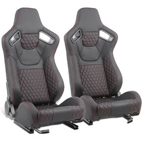‎DNA MOTORING Pair of Universal Reclinable Racing Seats with Sliders,20.5" W X 21" D X 37" H,White,RS-JBR-011-WH-WH