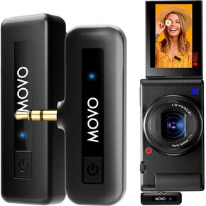 Movo Mini-Duo Wireless Microphones for Cameras, DSLR Lavalier Microphone - Lapel Mic for Sony, Canon, and Nikon Cameras 2.4Ghz Transmitter with 164FT Range, 10-Hr Battery Life