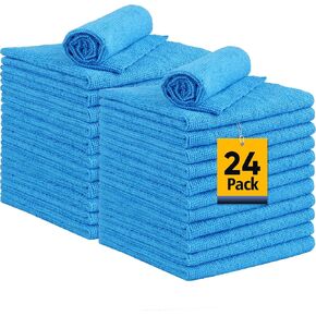 Microfiber Cleaning Cloths, 24 Pack Microfiber Towels for Cars Bulk Shop Towels Absorbent Car Cleaning Rags for Automotive Bar Mechanic Restaurant Garage Housekeeping, 11.5"x 11.5", White