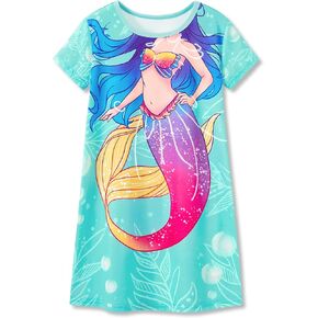 Tebbis Teen/Little Girls Nightgown – Summer Short Sleeves Sleepwear Trendy Tie Dye Spiral Nightdress Pajama Size 6-16