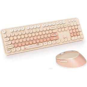 2.4G Full-Size Wireless Keyboard and Mouse Combo, TzBBL Colorful Computer Wireless Keyboard Mouse Combos 104 Key (Green-A)