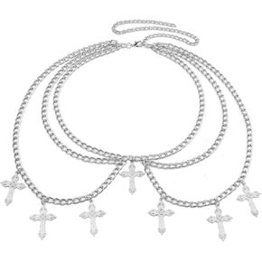 Layered Waist Chain for Women Bohemian Cross Belt Adjustable Cross Waist Chain Chunky Cross Belly Chain Punk Gothic Cross Body Chain Body Jewelry Accessories for Women