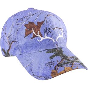 Mooselander – Ladies Baseball Cap in Realtree AP Pink Camo Print with White Antler Logo