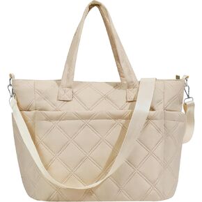 Tote Bags for Women, Quilted Tote Bag with Zipper, Handbag Crossbody Bag Quilted Padded Shoulder Bag for Women