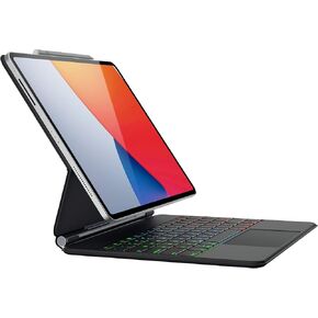 doqo iPad Pro 12.9 Magnetic Keyboard Case (12.9", 2021), Magic Backlit Wireless Keyboard with Multi-Touch Trackpad for iPad Pro 12.9 inch 2021 5th & 4th & 3rd Gen(Leather, Gray)