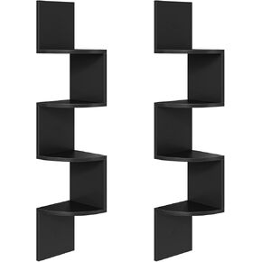 HOOBRO Corner Shelf Wall-Mounted, Set of 2 Floating Corner Shelves, 4-Tier Corner Bookshelves for Wall Decor in Living Room, Bedroom, Bathroom, Home Office, Rustic Brown BF25BJP201