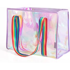 Large Beach Bag for Women Waterproof Sandproof Tip-Proof Beach Tote Iridescent Bag with Waterproof Pocket for Pool