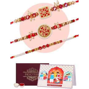 Rakhi For Brother with Gift Set - Set of 3, Rakhi For Brother with Card, Roli Chawal | Rakhi for Brother and Bhabhi | Rakhi For Brother | Bhaiya Bhabhi Rakhi | Raksha Bandhan Rakhi